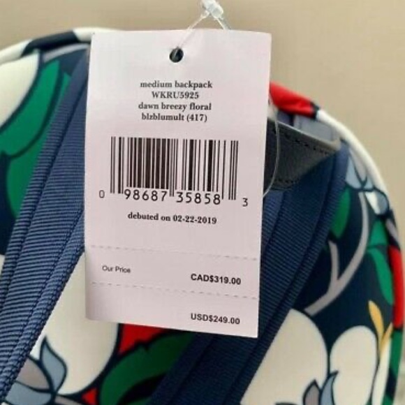 NWT Kate Spade Floral Multi Medium Backpack - Picture 6 of 9